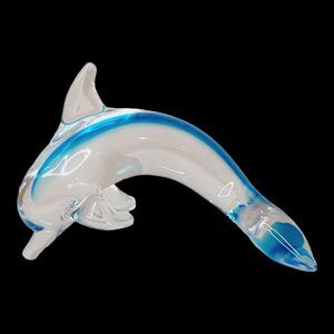 Marcolin Lead Crystal Art Glass Cobalt Blue Dolphin Signed Sardinia Italy 4"